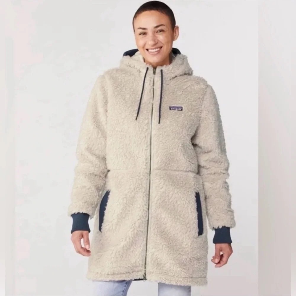 Patagonia Dusty Mesa Parka Cream Sherpa Fleece Half Zip Hooded Jacket 25115 L